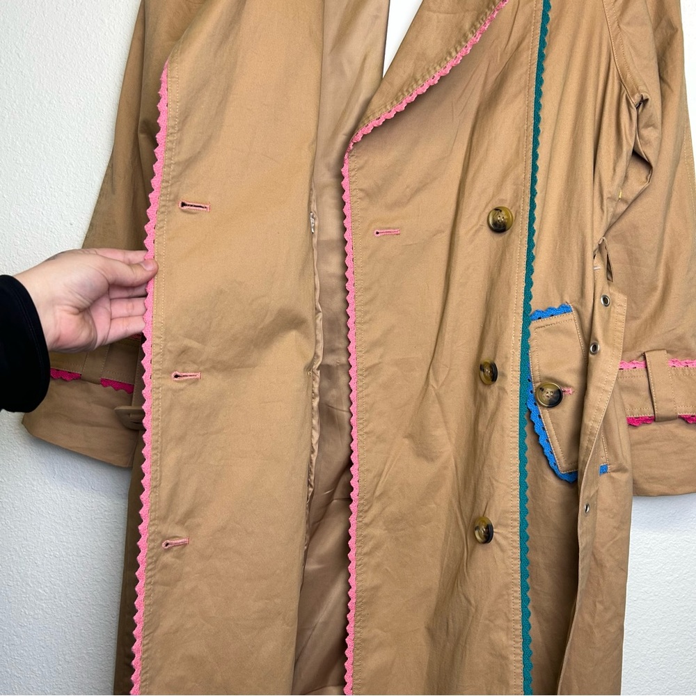 New With Tags! 7 For All Mankind Ribbon Trim Colorful Trimmed Trench Coat MED. - Picture 9 of 16